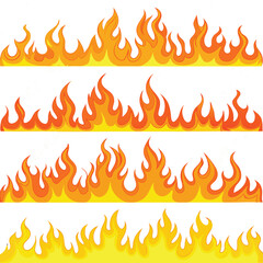 Four Rows Yellow Orange Cartoon Flames Fire Border Design Element illustration