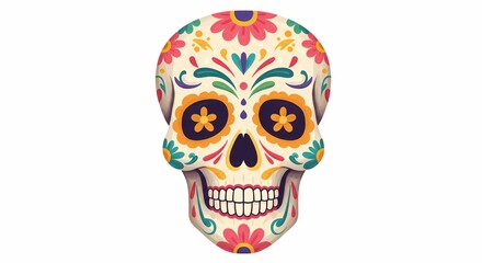 Fototapeta premium Colorful Decorative Sugar Skull with Floral Patterns for Day of the Dead Celebrations