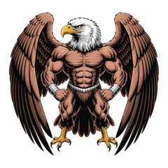 Powerful muscular eagle character with broad wings and fierce expression posing boldly