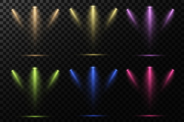 Realistic White Spotlight Beam on Transparent Background