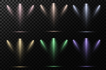 Realistic White Spotlight Beam on Transparent Background