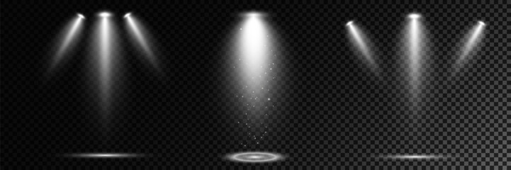 Realistic White Spotlight Beam on Transparent Background