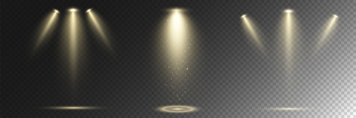 Realistic White Spotlight Beam on Transparent Background