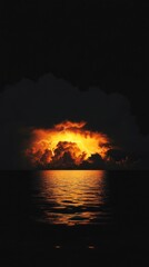 Naklejka premium Fiery storm over dark ocean