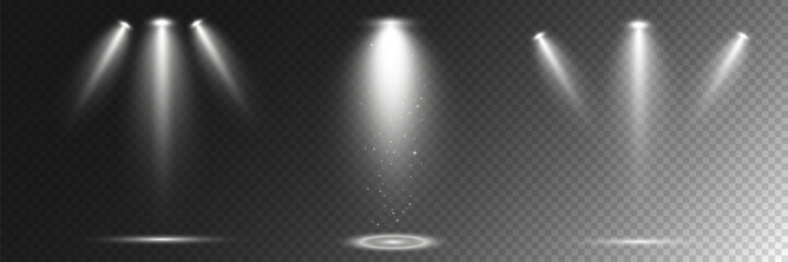 Realistic White Spotlight Beam on Transparent Background