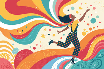 Colorful abstract shapes with vibrant, playful, and whimsical design — dynamic composition of geometric patterns with bold colors, movement, and fluid, imaginative expression	