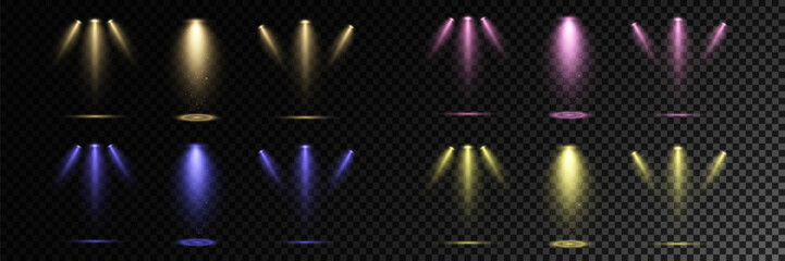 Realistic White Spotlight Beam on Transparent Background