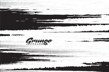 Horizontal Black Grunge Brush Strokes and Halftone Dots Background