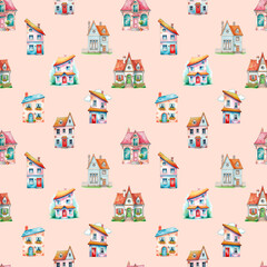 Obraz premium Whimsical Watercolor House Pattern