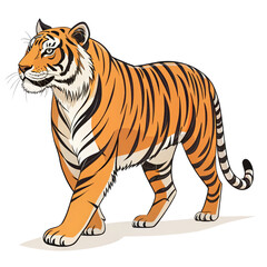 Obraz premium Walking Tiger Illustration Art, Isolated on Transparent Background, Wildlife, Animal, Tiger, Bengal Tiger, Wild Cat