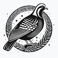 Partridge bird. Black and white illustration of Partridge bird on white background