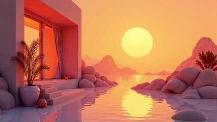 Serene Surreal Landscape with Modern Architecture