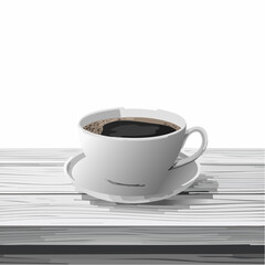 Coffee cup sitting on top of a wooden table image vector isolated on white background.