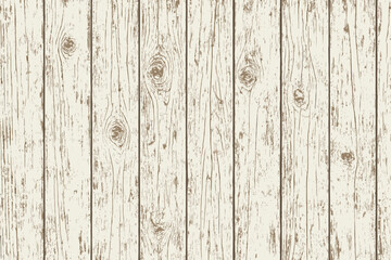 Naklejka premium Grunge white wooden texture paneling. Rustic vintage wood planks background. Distressed farmhouse wall with old peeling paint. Shabby chic country surface. Vector illustration.