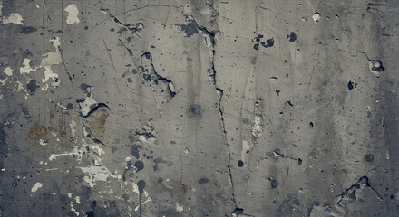 Abstract Cracked Grey Wall Texture Showing Wear and Tear, Weathered Concrete Surface with Eroded Paint and Rough Patches