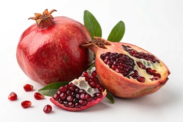 Pomegranate fruit also known as the queen of fruits grows widely in tropical areas on white background