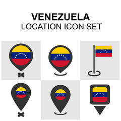 Venezuela location icons in multiple pin styles using national colors, great for maps, infographics, and cultural or travel content.