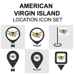 Location icon set of the U.S. Virgin Islands with flag-themed pins, suitable for Caribbean travel, geography, and tourism visuals.