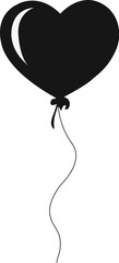 black heart balloon silhouette vector  romantic love symbol design with string  minimal decoration icon for valentine, relationship, greeting card or poster