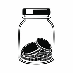 Black and white Coins In A Glass Jar image vector isolated on white background.