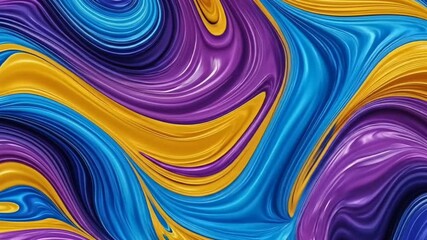 Liquid abstract flowing waves in blue purple and gold glossy pattern seamless looping 4k time-lapse animation video background. Abstract concept - Powered by Adobe