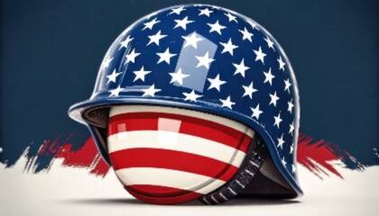 American Flag Helmet Patriotic Design Illustration Graphic Art for Memorial Day or Veterans Day