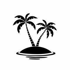 Island with palm trees vector. Black And White Drawing Of Palm Trees On An Island.