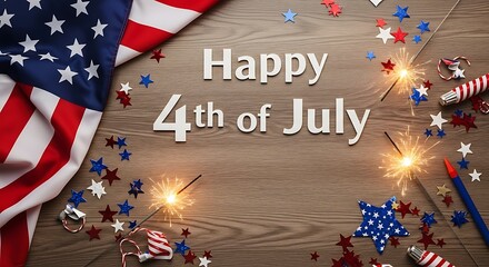 Happy 4th of July American Flag, Sparklers, and Festive Decorations