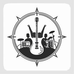 Concert Band Logo Vector. Musical group or rock band playing a concert in silhouette.