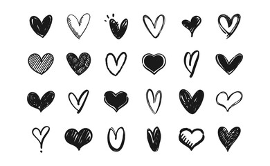 heart doodle set, hand drawn illustrations of hearts, love sketches