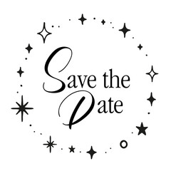 Save the date invitation card, circular frame of doodle stars