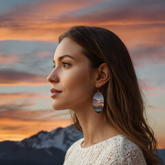 Serene Woman Profile with Sunset Mountain 
