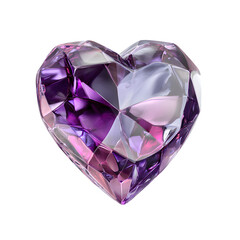 Fototapeta premium Crystal purple heart on white, transparent background PNG, Premium heart 4k wallpaper for valentine