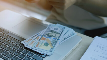 Dollar Currency Working for Money, Financial Planning and Investment, Banknotes and Financial Instruments