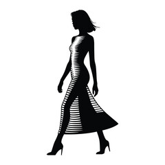 Cut-Out Dress Street Style Silhouette, Vector, Illustration, Outline, Icon, Logo, White Background.