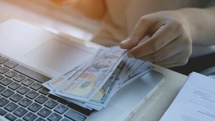 Dollar Currency Working for Money, Financial Planning and Investment, Banknotes and Financial Instruments