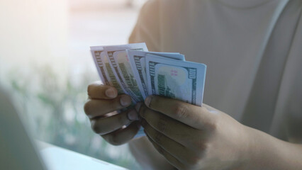 Dollar Currency Working for Money, Financial Planning and Investment, Banknotes and Financial Instruments