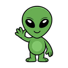 Fototapeta premium Cute and Friendly Green Alien waving cheerfully, ready to explore space!