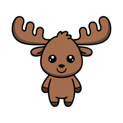 Fototapeta premium Cute moose cartoon illustration with smiling face and big antlers