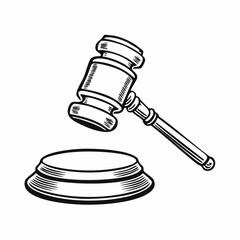 Judge gavel isolated Vector Image. Black and white Judge gavel Image on white background.