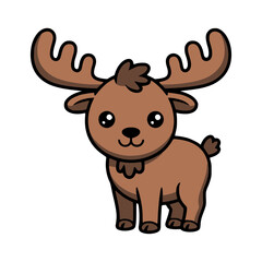 Fototapeta premium Cute Moose Illustration. A charming cartoon moose with big, friendly eyes and impressive antlers, depicted in a vibrant and appealing style