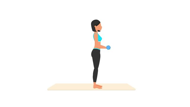 Curl pulses exercise tutorial. Female workout on mat. Fitness woman exercising. Looped 2D animation with young girl character training. Sport and healthy lifestyle concept.