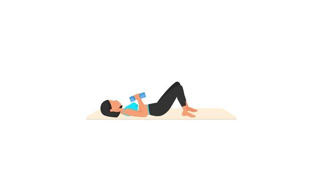 Diamond press, slow eccentric exercise tutorial. Female workout on mat. Fitness woman exercising. Looped 2D animation with young girl character training. Sport and healthy lifestyle concept.