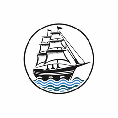 Old Sailing Ship Logo Images. An old sailing ship on the sea waves logo vector.