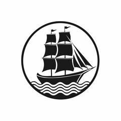 Old Sailing Ship Logo Images. An old sailing ship on the sea waves logo vector.