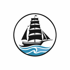 Old Sailing Ship Logo Images. An old sailing ship on the sea waves logo vector.
