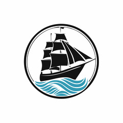 Old Sailing Ship Logo Images. An old sailing ship on the sea waves logo vector.