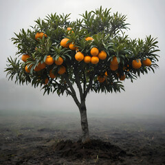 Orange Tree Emerging From  Fog