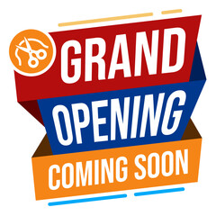 Grand opening promotional labels with modern ribbon design