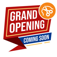 Grand opening promotional labels with modern ribbon design